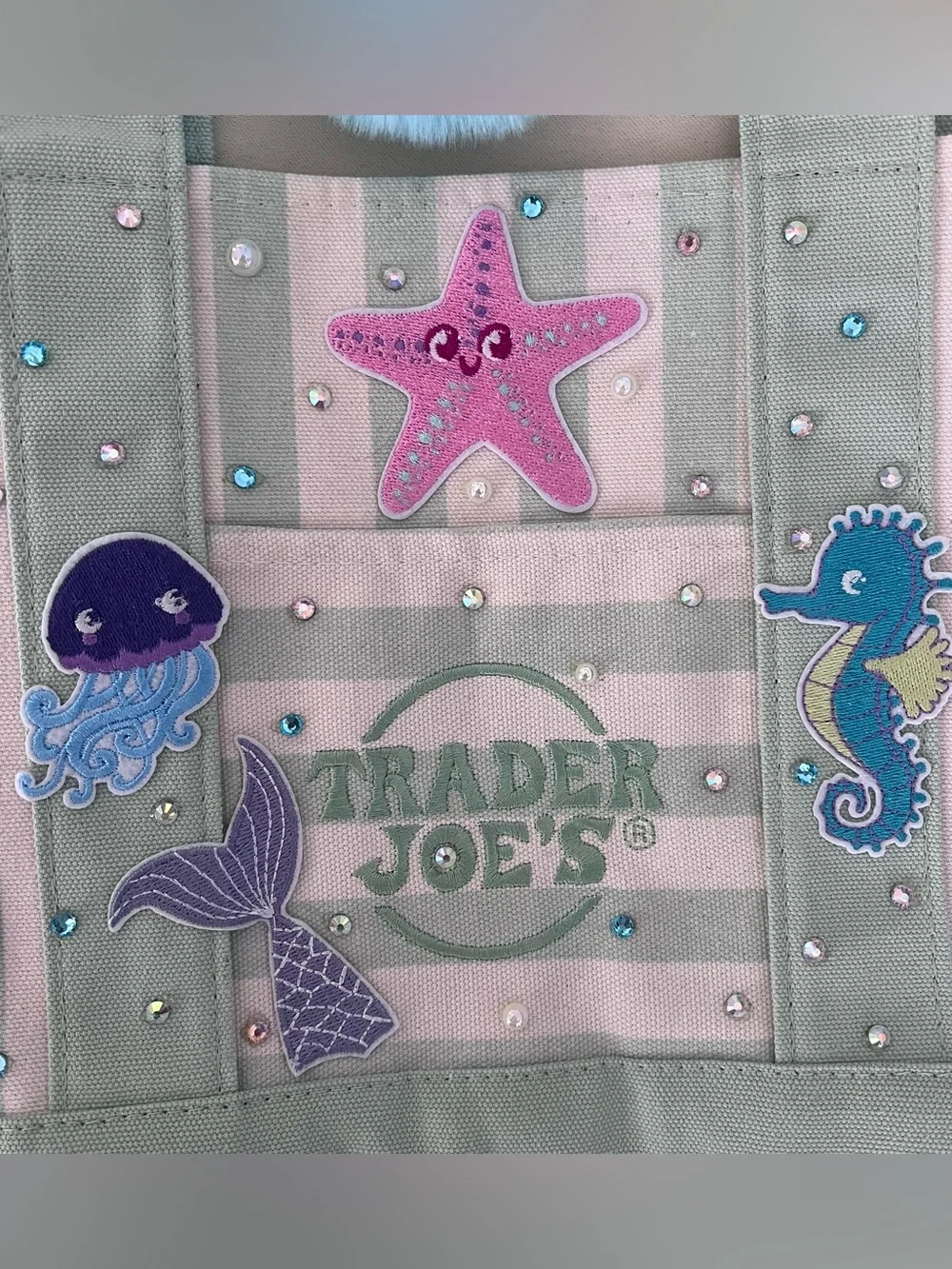 Mermaid Lagoon Paradise Tote Custom Trader Joe’s Striped Mini Canvas Mermaidcore